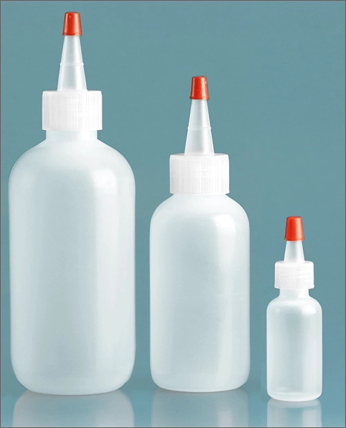 Plastic Laboratory Bottles, Natural LDPE Boston Rounds with Spout Cap