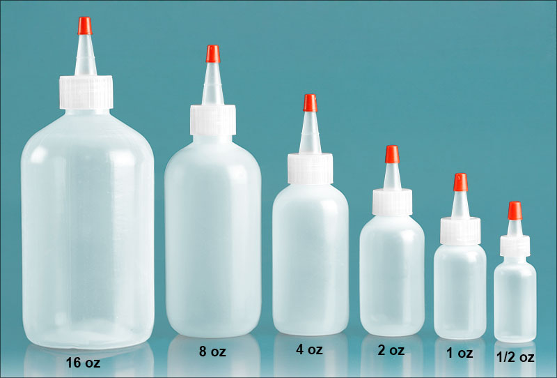 Plastic Laboratory Bottles, Natural LDPE Boston Rounds with Spout Cap