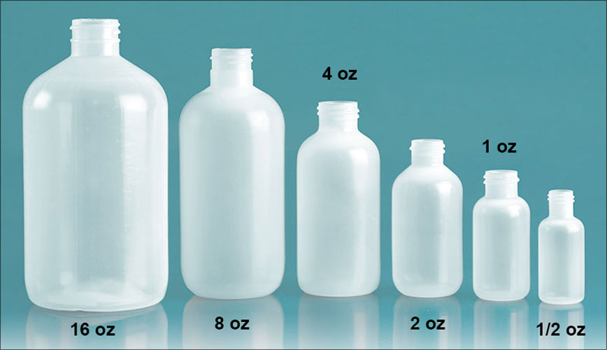 Laboratory Plastic Bottles, Natural LDPE Boston Rounds (Bulk), Caps NOT Included   