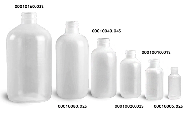 Laboratory Plastic Bottles, Natural LDPE Boston Rounds (Bulk), Caps NOT Included   