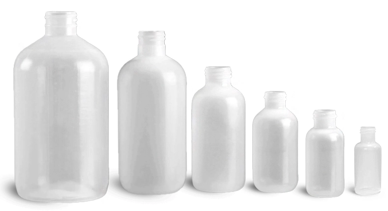 Laboratory Plastic Bottles, Natural LDPE Boston Rounds (Bulk), Caps NOT Included