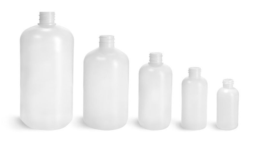 Laboratory Plastic Bottles, Natural HDPE Boston Round (Bulk), Caps NOT Included