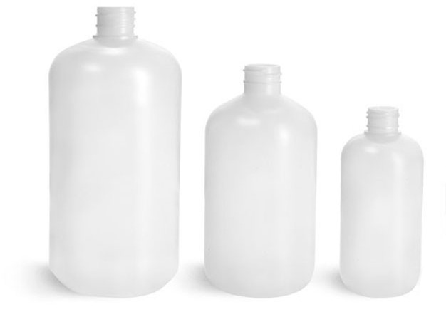 Laboratory Plastic Bottles, Natural HDPE Boston Round (Bulk), Caps NOT Included