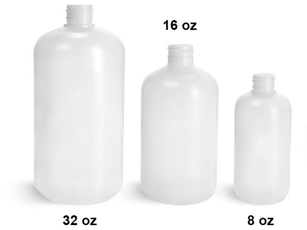 Laboratory Plastic Bottles, Natural HDPE Boston Round (Bulk), Caps NOT Included  