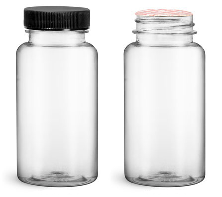 Wide Mouth Glass Bottles, 8oz, Clear, No Caps, case/24
