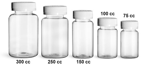 Plastic Laboratory Bottles, Clear PET Wide Mouth Packer Bottles w/ White Child Resistant Caps 