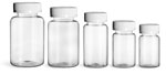 Plastic Laboratory Bottles, Clear PET Wide Mouth Packer Bottles w/ White Child Resistant Caps 