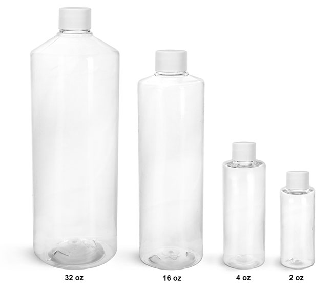 Plastic Laboratory Bottles, PET Cylinder Rounds with  Screwcaps