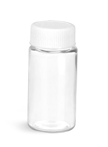 Plastic Lab Vials, Clear PET Sample Lab Vials w/ White Polypropylene PE-F217 Lined Caps 