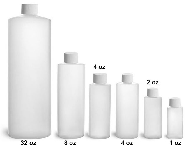 Plastic Laboratory Bottles, Natural HDPE Cylinder Rounds with White Screwcaps