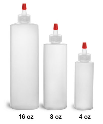 Plastic Laboratory Bottles, Natural HDPE Cylinder Rounds with Long Tip Spout Caps