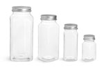Clear Square PET Bottles w/ Aluminum Caps