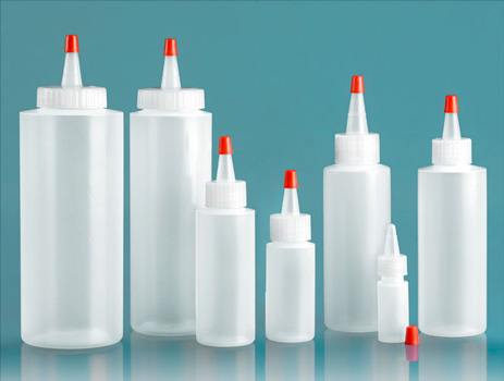 Plastic Laboratory Bottles, Natural LDPE Cylinders w/ Long Tip Spout Caps