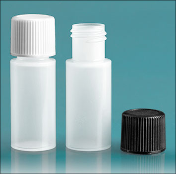 Plastic Lab Bottles, Natural LDPE Cylinders w/ Ribbed Caps