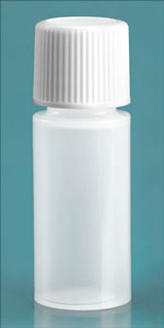 Plastic Lab Bottles, Natural LDPE 2 dram Cylinder w/ Cap & Reducer