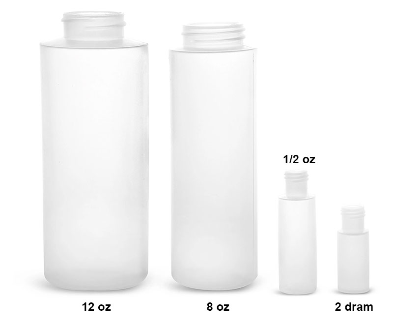LDPE Laboratory Plastic Bottles, Natural LDPE Cylinders, (Bulk) Caps Not Included     