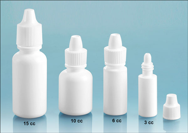 Plastic Laboratory Bottles, White LDPE Dropper Bottles w/ Ribbed Caps & Controlled Dropper Tip Inserts