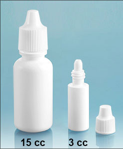 Plastic Laboratory Bottles, White LDPE Dropper Bottles w/ Ribbed Caps & Controlled Dropper Tip Inserts