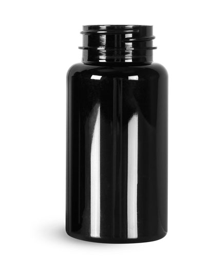 Plastic Laboratory Bottles, 150cc Black PET Wide Mouth Packer Bottles, (Bulk) Caps Not Included  