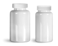 Plastic Laboratory Bottles, White PET Wide Mouth Packer Bottles w/ White Ribbed PE Lined Caps 