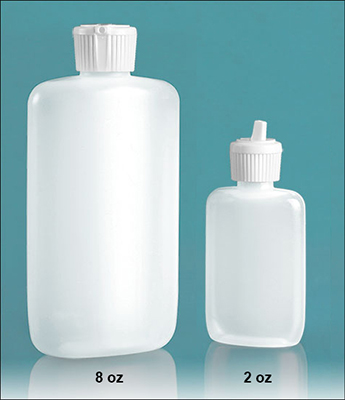 Plastic Laboratory Bottles, Natural LDPE Ovals With White Flip Top Spout Caps
