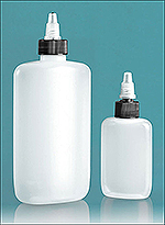 Laboratory Plastic Bottles, Natural LDPE Oval Bottles with Black/Natural Twist Top Caps