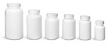 Laboratory Plastic Bottles, White Pharmaceutical Rounds w/ White Ribbed Caps