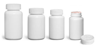 Plastic Laboratory Bottles, White HDPE Wide Mouth Pharmaceutical Round Bottles w/ White Induction Lined Child Resistant Caps         