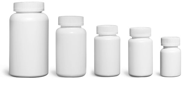 Plastic Laboratory Bottles, White HDPE Wide Mouth Pharmaceutical Round Bottles w/ White Child Resistant Caps 