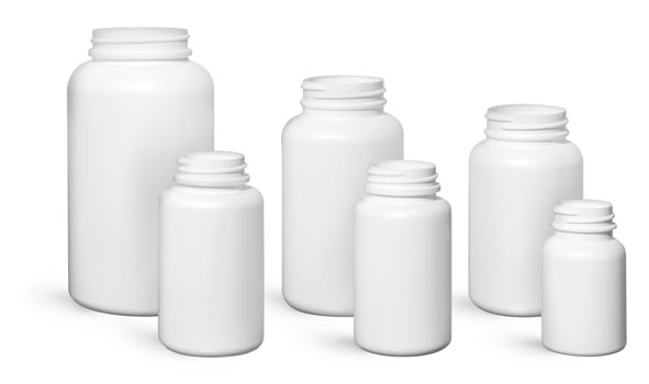 Plastic Laboratory Bottles, White HDPE Pharmaceutical Rounds, (Bulk) Caps Not Included      