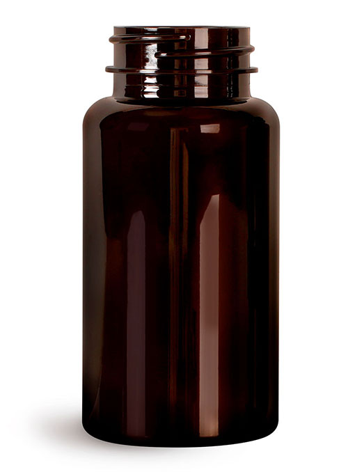 Plastic Laboratory Bottles, 150cc Dark Amber PET Wide Mouth Packer Bottles, (Bulk) Caps Not Included