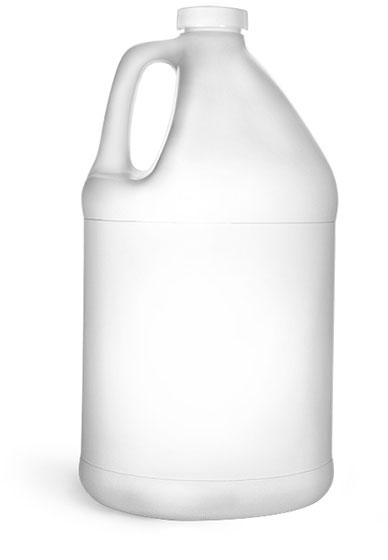 Plastic Bottles, HDPE Round Handle Jugs w/ White Ribbed Caps