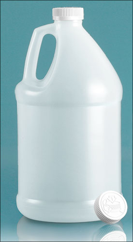 Plastic Laboratory Bottles, Natural HDPE Jugs w/ White Child Resistant Caps