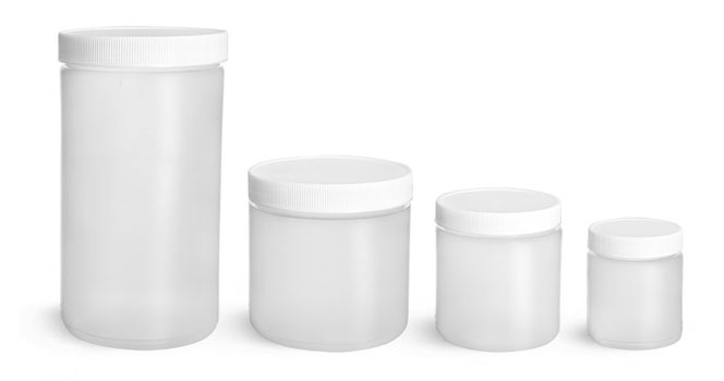 Plastic Laboratory Jars, Natural HDPE Straight Sided Jars w/ Lined Screw Caps