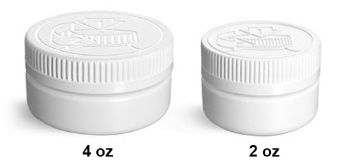 Plastic Laboratory Jars, White HDPE Low Profile Jars w/ White PE Lined Child Resistant Caps      