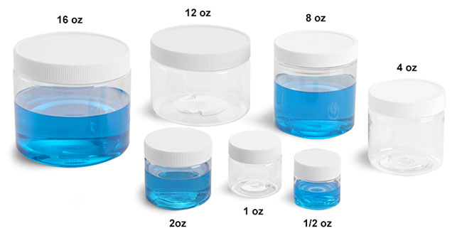 Clear PET Laboratory Jars w/ White Ribbed Unlined Caps