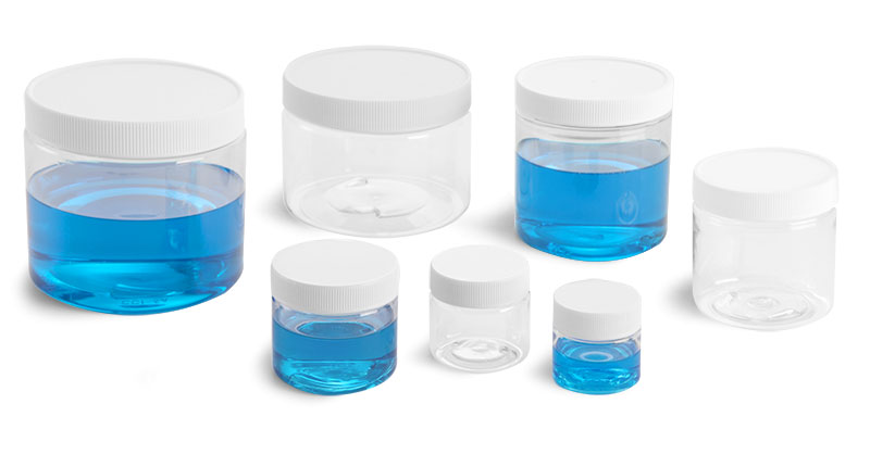 Clear PET Lab Jars w/ White Ribbed Unlined Caps