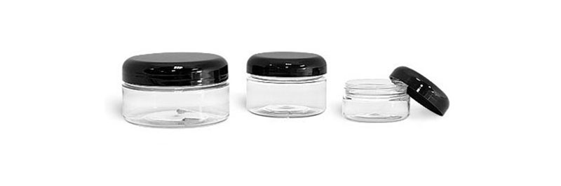 Plastic Lab Jars,Clear PET Jars w/ Black Dome Caps