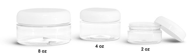 Plastic Laboratory Jars, Clear PET with White Dome Caps