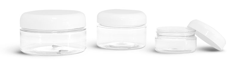 Clear PET Jars w/ White Dome Caps