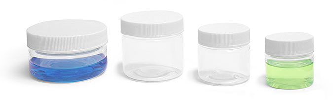 Clear PET Plastic Lab Jars w/ White Ribbed PE Lined Caps