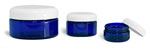 Plastic Laboratory Jars, Blue PET with Lined White Dome Caps