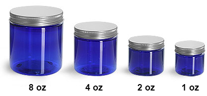 Plastic Laboratory Jars, Blue PET Straight Sided Jars w/ Lined Aluminum Caps