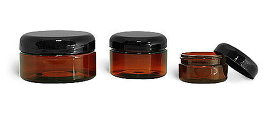 Plastic Laboratory Jars, Amber PET Heavy Wall Jars with Lined Black Dome Caps