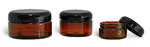 Plastic Laboratory Jars, Amber PET Heavy Wall Jars with Lined Black Dome Caps