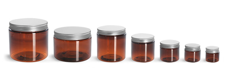 Plastic Lab Jars, Amber PET Jars w/ Lined Aluminum Caps