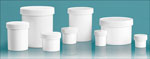 Plastic Lab Jars, White Polypropylene Jars w/ Caps