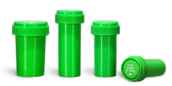 Plastic Lab Vials, Green Polypropylene Reversible Cap Vials            