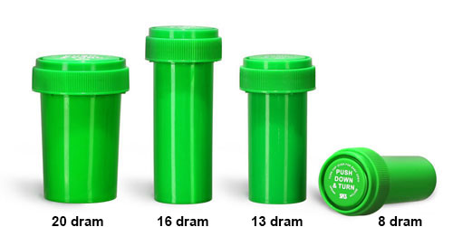 Plastic Lab Vials, Green Polypropylene Reversible Cap Vials            