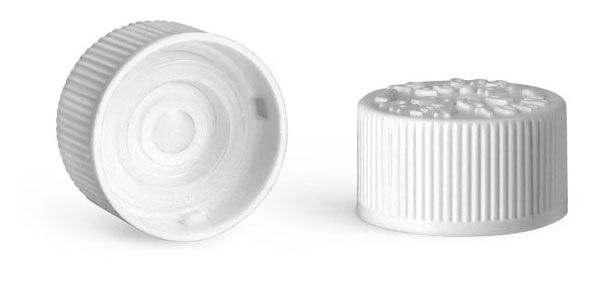 Plastic Caps, White Polypropylene Child Resistant Caps w/ LDPE Plug Liners For Purse Pak Vials